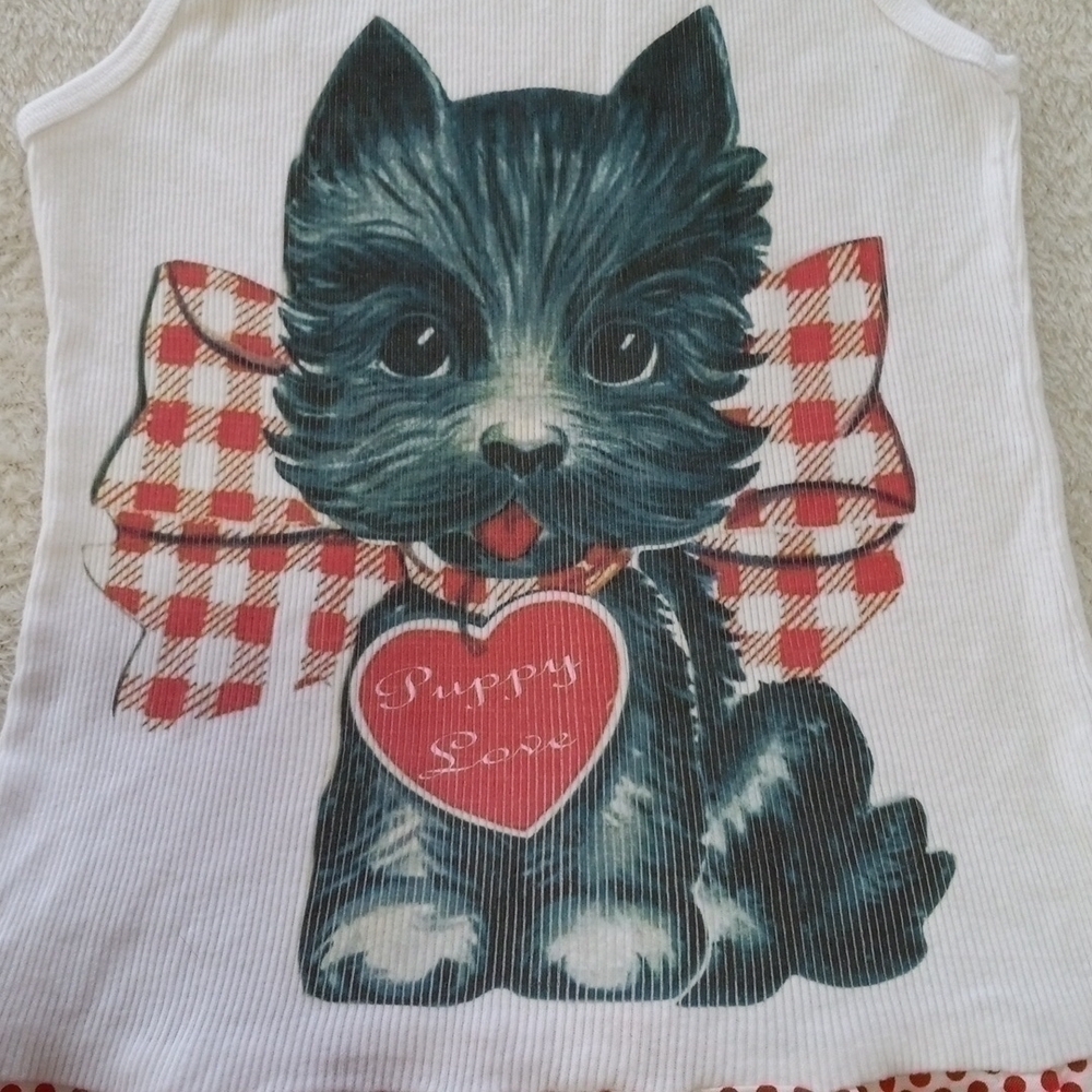 Girls Valentines Red & White Polka Dot Tank Top Puppy Love Sundress - Picture 5 of 9